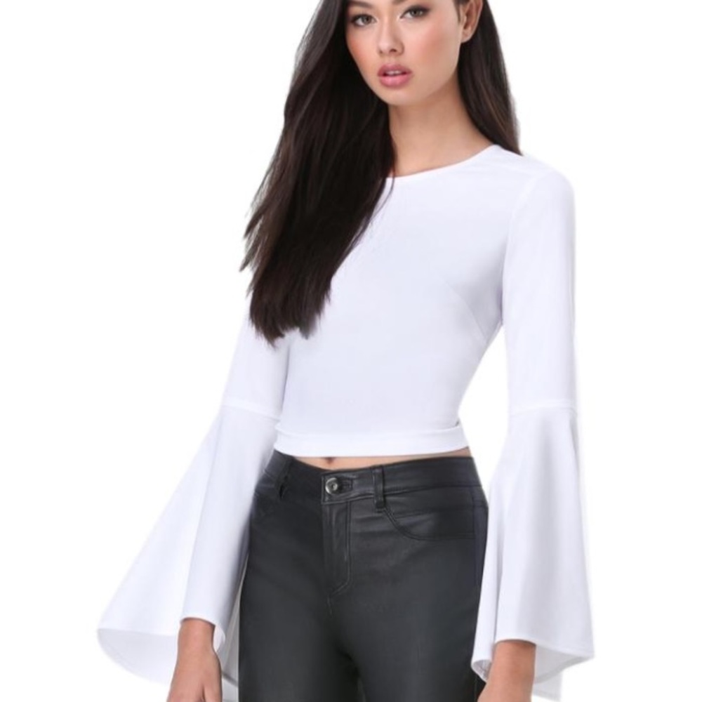 COPY - Bebe White Bell Sleeve Trumpet Crop Blouse size 4